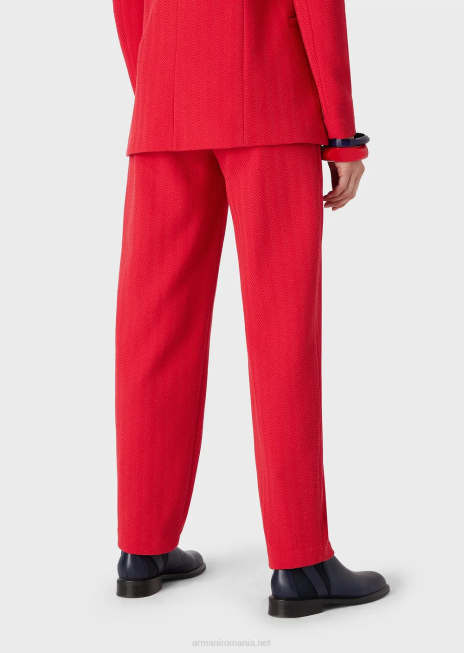 femei R802G265 pantaloni din jerseu din jacquard în os de pește, cu săgeți Armani roșu