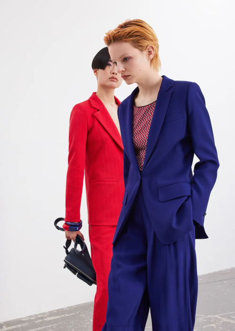 femei R802G265 pantaloni din jerseu din jacquard în os de pește, cu săgeți Armani roșu