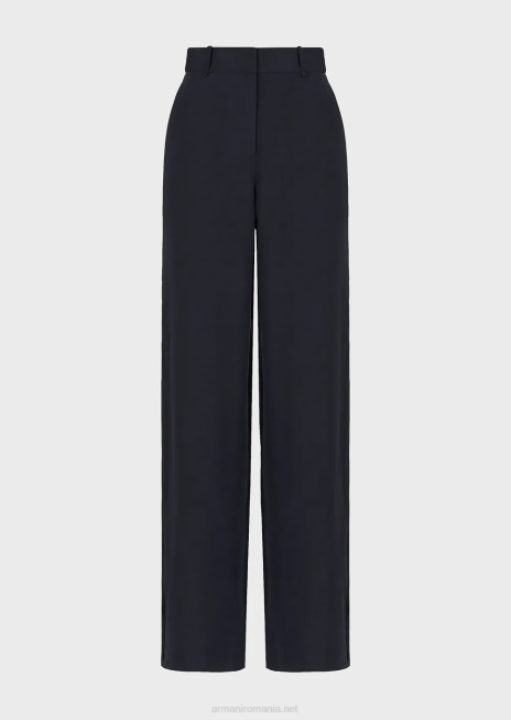 femei R802G269 pantaloni palazzo fluidi din gabardină Armani albastru marin
