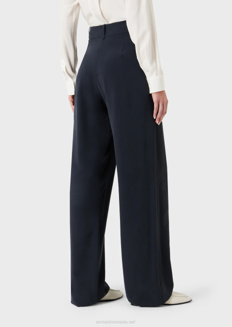 femei R802G269 pantaloni palazzo fluidi din gabardină Armani albastru marin