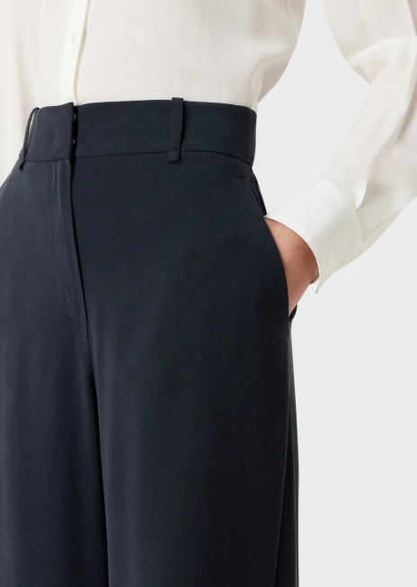 femei R802G269 pantaloni palazzo fluidi din gabardină Armani albastru marin