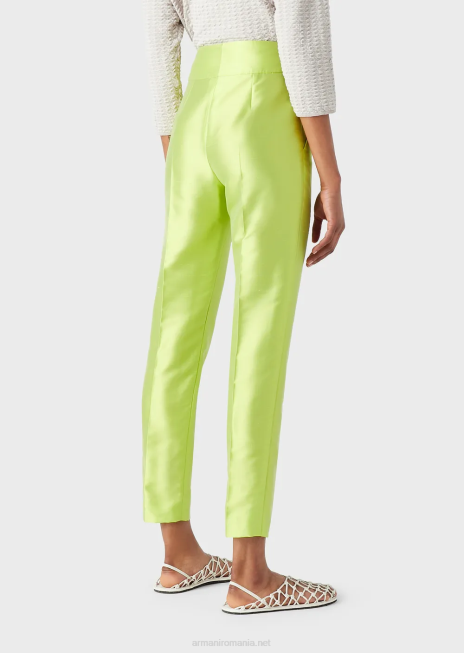 femei R802G272 pantaloni 7/8 cu talie înaltă într-un amestec shantung-mătase Armani verde lime