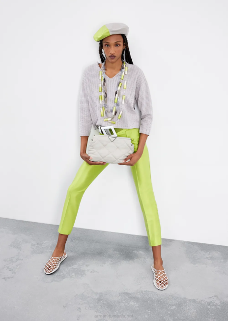 femei R802G272 pantaloni 7/8 cu talie înaltă într-un amestec shantung-mătase Armani verde lime