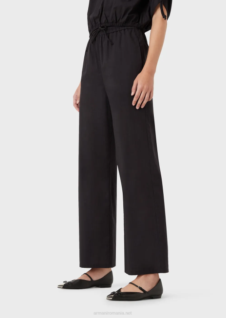 femei R802G274 pantaloni palazzo din popelin cu cordon Armani negru