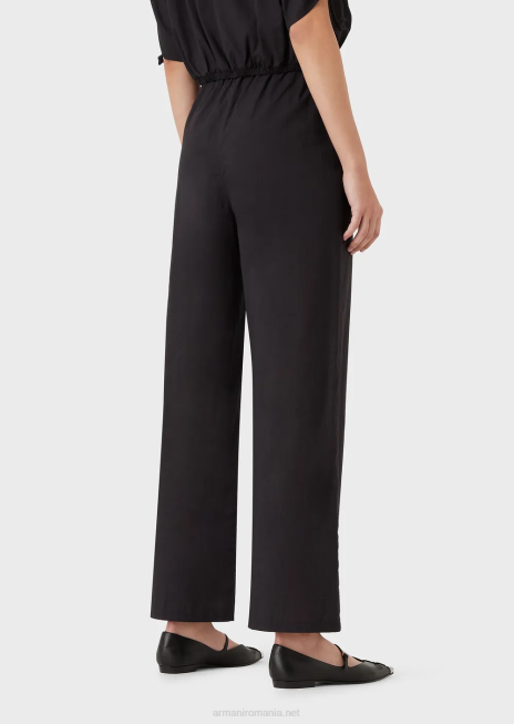 femei R802G274 pantaloni palazzo din popelin cu cordon Armani negru