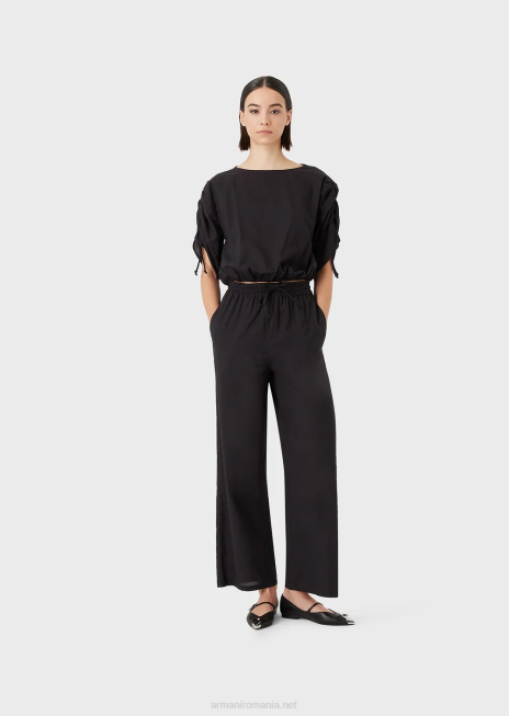 femei R802G274 pantaloni palazzo din popelin cu cordon Armani negru