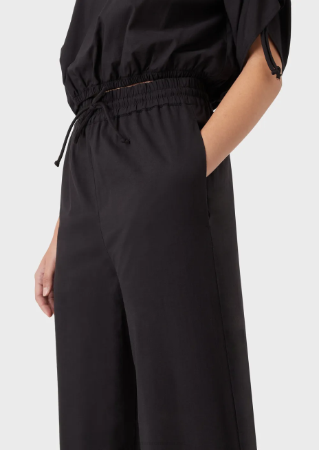 femei R802G274 pantaloni palazzo din popelin cu cordon Armani negru