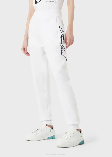 femei R802G281 pantaloni de jogging cu broderie logo-ul semnăturii în relief Armani alb