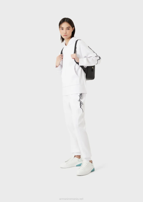 femei R802G281 pantaloni de jogging cu broderie logo-ul semnăturii în relief Armani alb