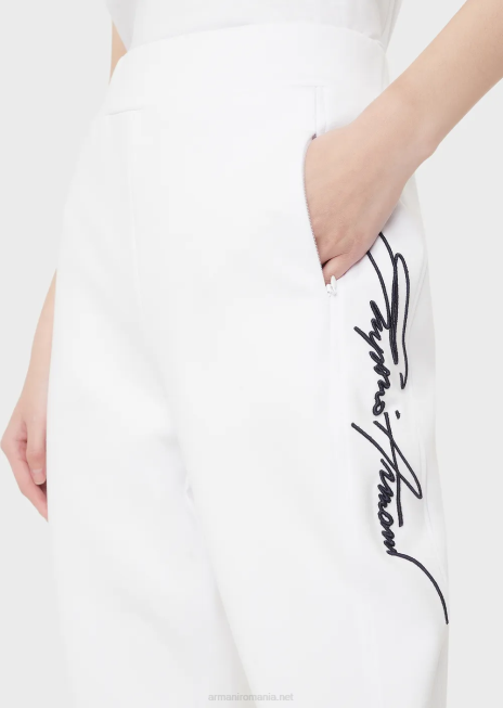 femei R802G281 pantaloni de jogging cu broderie logo-ul semnăturii în relief Armani alb