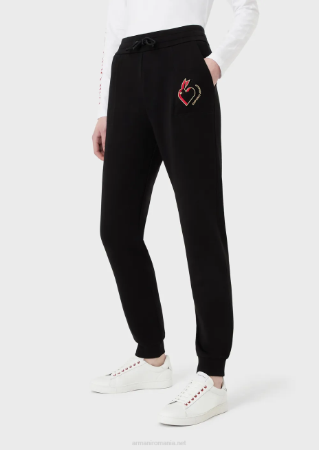 femei R802G282 pantaloni din jerseu dublu cu broderie Armani negru