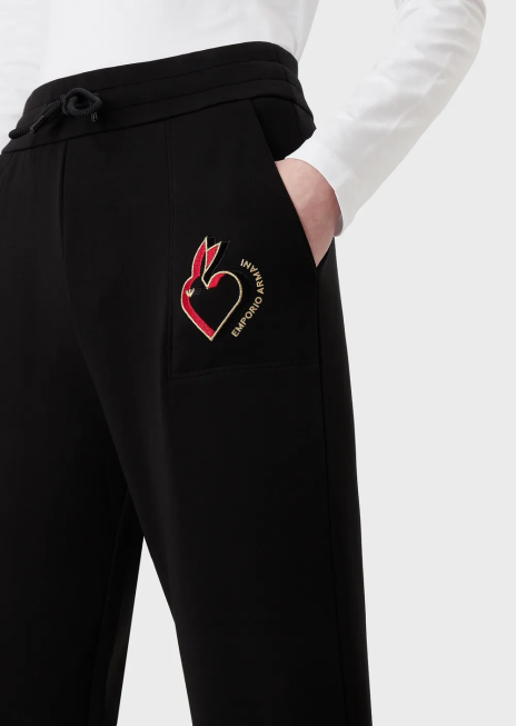 femei R802G282 pantaloni din jerseu dublu cu broderie Armani negru