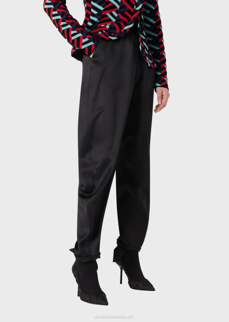 femei R802G287 pantaloni ovale din satin de mătase Armani negru