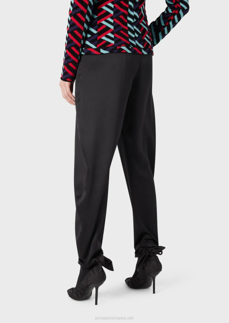 femei R802G287 pantaloni ovale din satin de mătase Armani negru