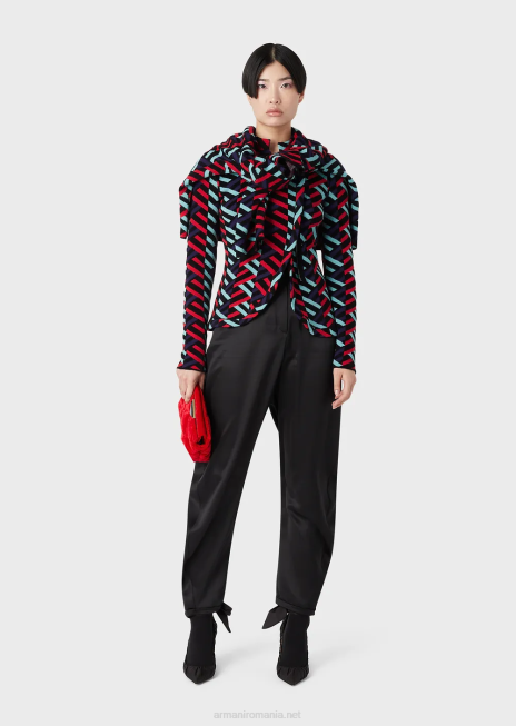 femei R802G287 pantaloni ovale din satin de mătase Armani negru