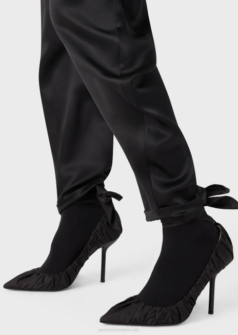 femei R802G287 pantaloni ovale din satin de mătase Armani negru