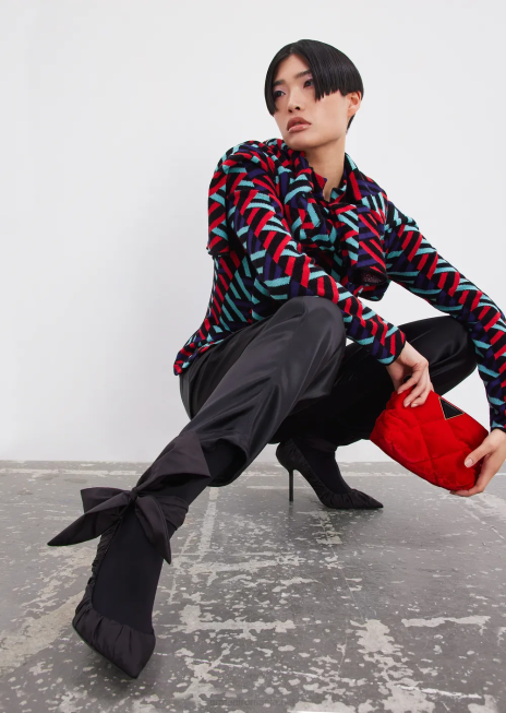 femei R802G287 pantaloni ovale din satin de mătase Armani negru