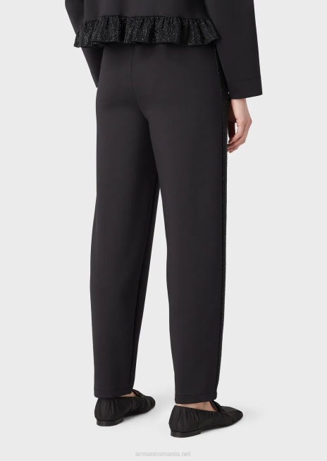 femei R802G288 pantaloni din stofă scuba cu bandă de strass Armani negru