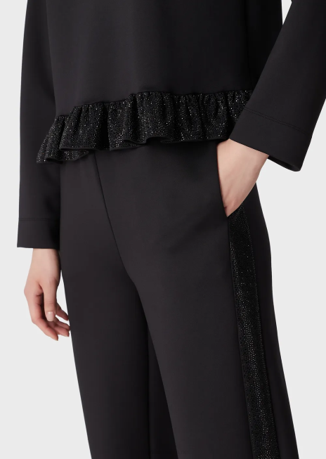 femei R802G288 pantaloni din stofă scuba cu bandă de strass Armani negru
