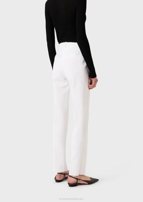 femei R802G291 pantaloni slim din bumbac stretch couture Armani alb