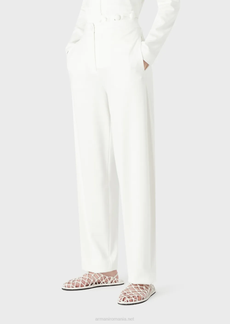 femei R802G294 pantaloni ovale din țesătură cu cusături milano Armani alb
