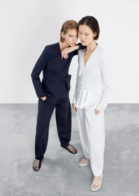 femei R802G294 pantaloni ovale din țesătură cu cusături milano Armani alb