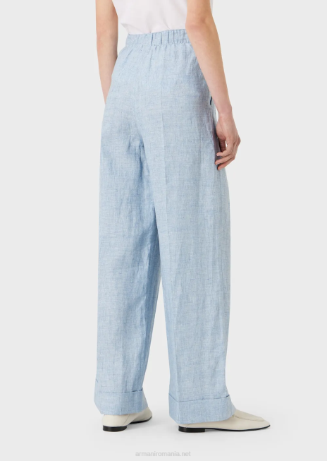 femei R802G295 pantaloni din in jaspe cu talie elastică și răsuci Armani azur