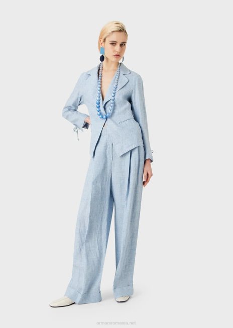 femei R802G295 pantaloni din in jaspe cu talie elastică și răsuci Armani azur