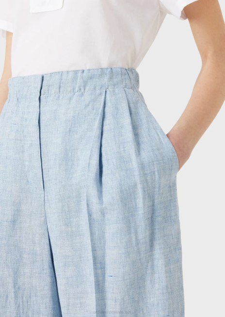 femei R802G295 pantaloni din in jaspe cu talie elastică și răsuci Armani azur