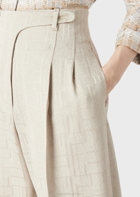 femei R802G299 pantaloni cu talie înaltă și răsuciți din viscoză armure cu model geometric strălucitor Armani bej