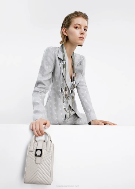 femei R802G300 pantaloni cu talie înaltă, cu răsuci, într-un jacquard fluid din amestec cupro și in, cu model geometric Armani gri