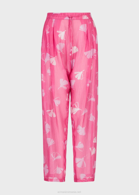 femei R802G302 Jodhpurs cu șnur cu șnur, într-un seersucker de mătase cu imprimeu ginkgo Armani model