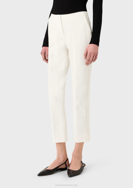 femei R802G312 pantaloni 7/8 din gabardină stretch Armani alb de mătase