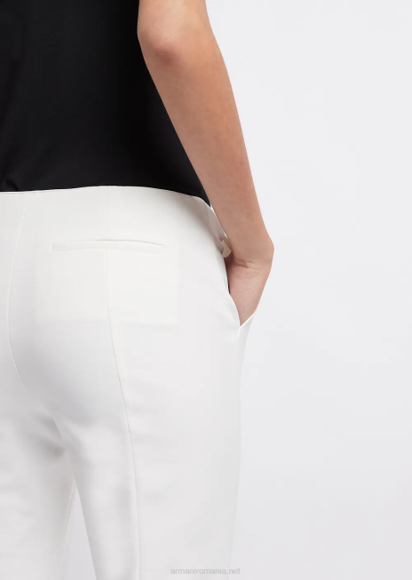 femei R802G312 pantaloni 7/8 din gabardină stretch Armani alb de mătase
