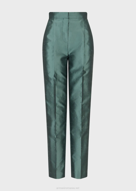 femei R802G318 pantaloni 7/8 cu talie înaltă și cute într-un amestec de mătase shantung Armani