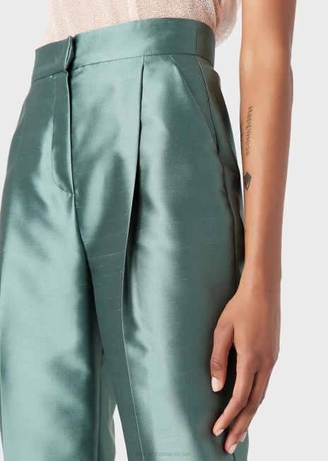 femei R802G318 pantaloni 7/8 cu talie înaltă și cute într-un amestec de mătase shantung Armani