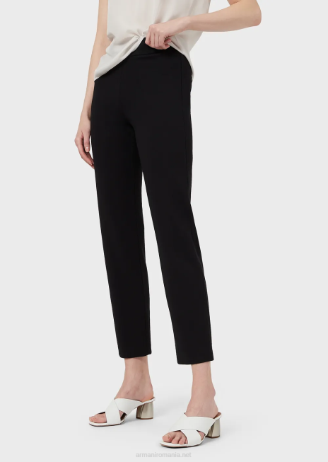 femei R802G320 pantaloni slim-fit din tricot milano cu bandă din satin Armani negru