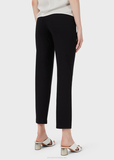 femei R802G320 pantaloni slim-fit din tricot milano cu bandă din satin Armani negru