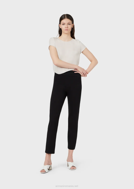 femei R802G320 pantaloni slim-fit din tricot milano cu bandă din satin Armani negru
