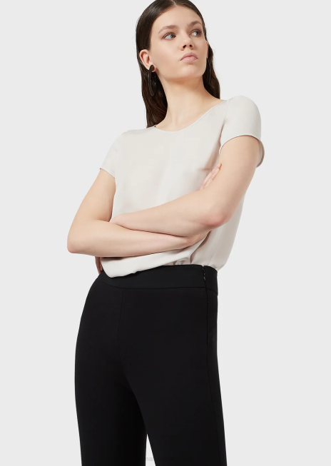 femei R802G320 pantaloni slim-fit din tricot milano cu bandă din satin Armani negru