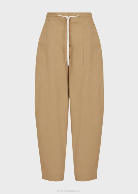 femei R802G323 colecție sustenabilă pantaloni organici ripstop cu șnur 7/8 Armani caramello