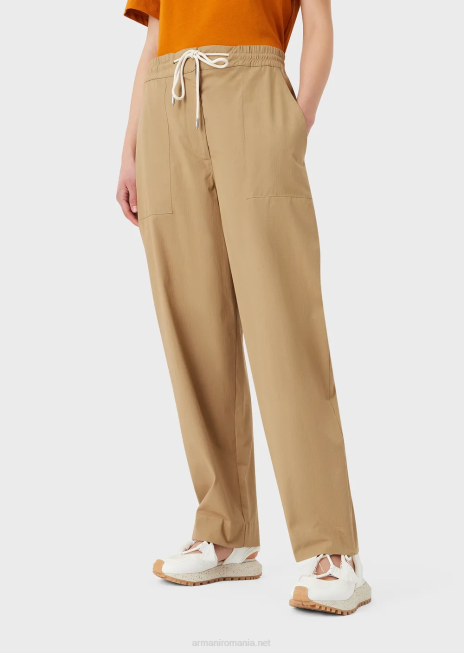 femei R802G323 colecție sustenabilă pantaloni organici ripstop cu șnur 7/8 Armani caramello