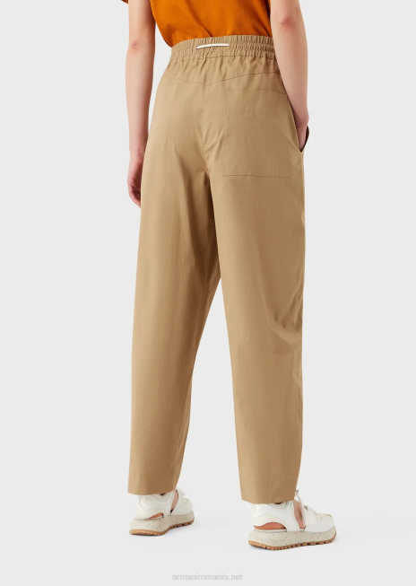 femei R802G323 colecție sustenabilă pantaloni organici ripstop cu șnur 7/8 Armani caramello