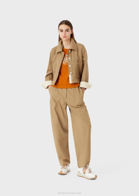 femei R802G323 colecție sustenabilă pantaloni organici ripstop cu șnur 7/8 Armani caramello