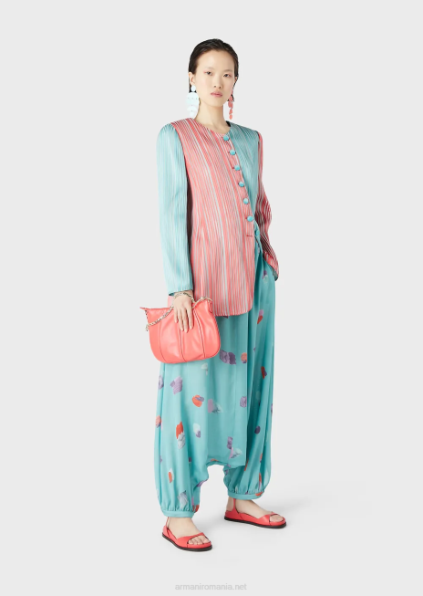 femei R802G325 salopete din sifon de matase cu imprimeu pictural Armani