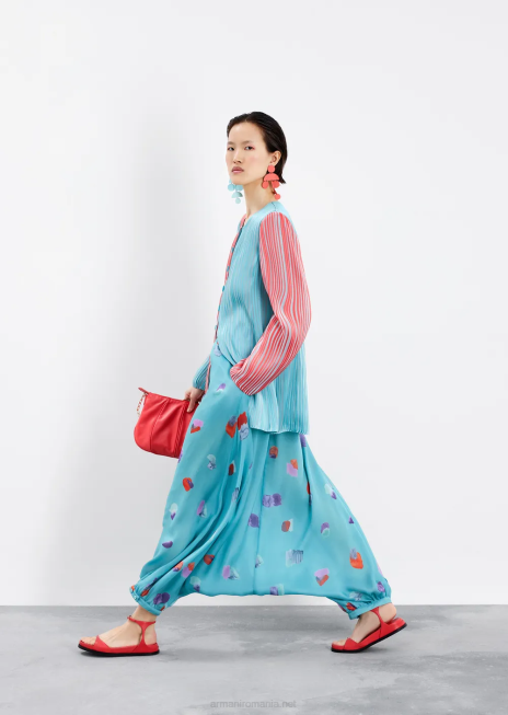 femei R802G325 salopete din sifon de matase cu imprimeu pictural Armani