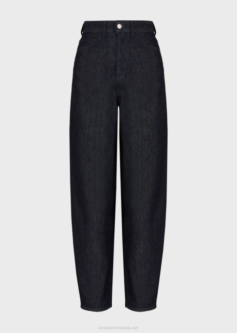 femei R802G400 Blugi j86 cu talie înaltă, relaxați, din denim mercerizat clătit Armani albastru inchis