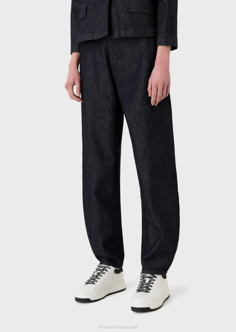 femei R802G400 Blugi j86 cu talie înaltă, relaxați, din denim mercerizat clătit Armani albastru inchis