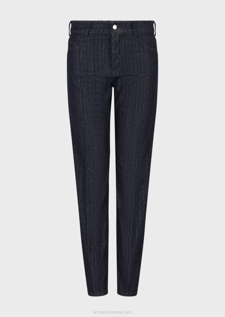 femei R802G401 Jeans j04 cu talie medie, drepte, din denim clătit, cu sclipici Armani albastru inchis