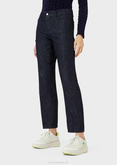 femei R802G401 Jeans j04 cu talie medie, drepte, din denim clătit, cu sclipici Armani albastru inchis